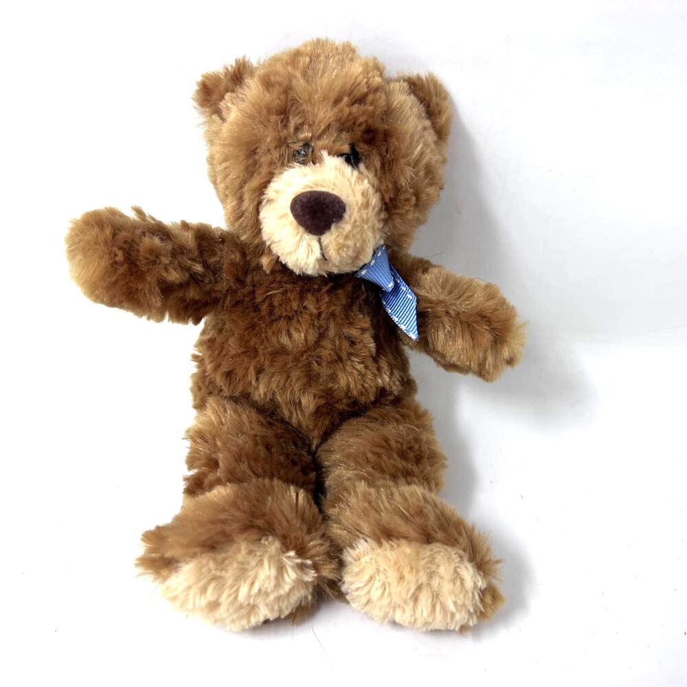 Carters Classics‎ 7" Teddy Bear Style 5382 Brown Blue Bow Beanie Bottom Lovey